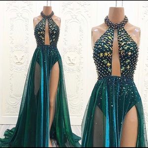 Green Rian Fernandez beaded gown